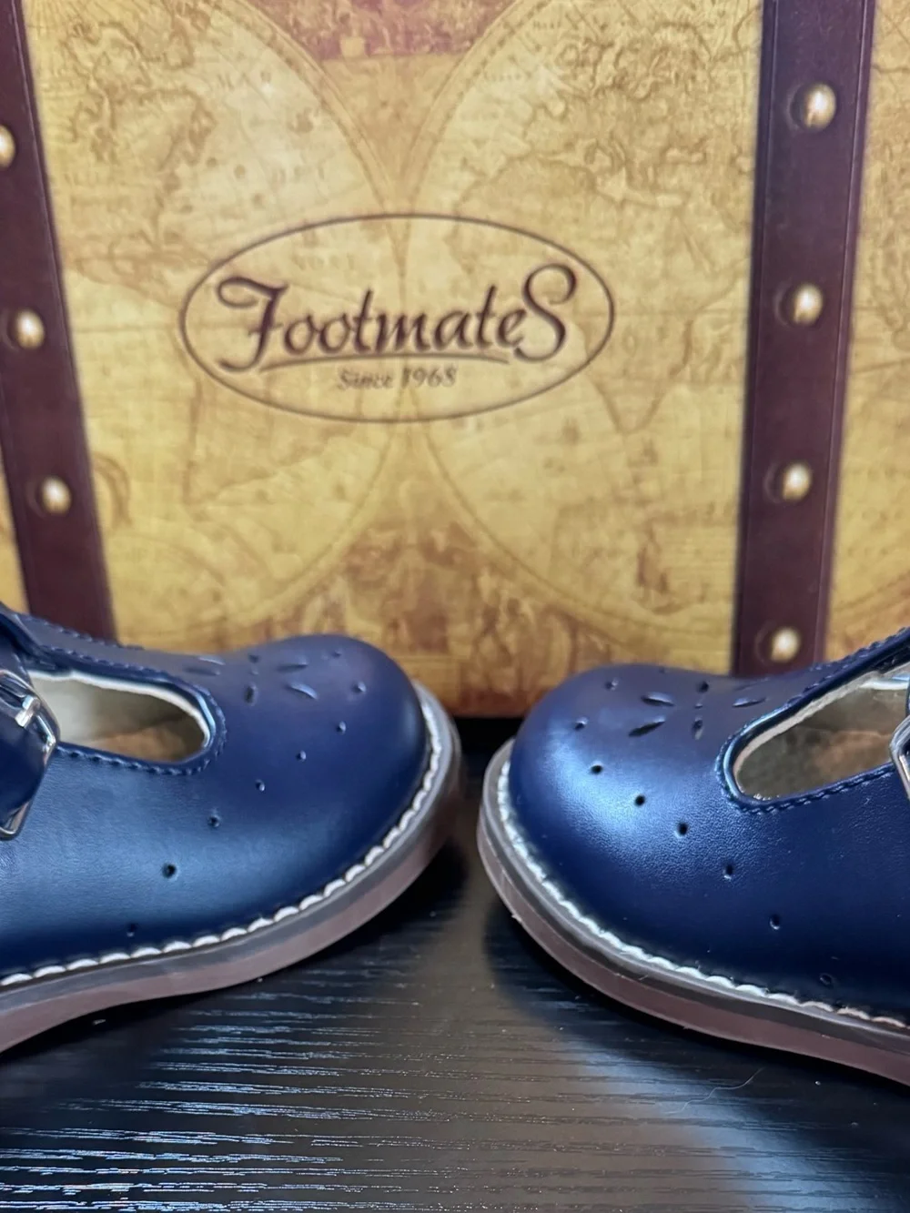 FootMates Girls Navy Blue T-Strap Dress Shoes